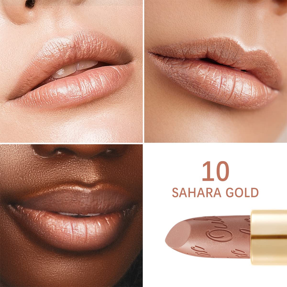 Oulac Nude Lipstick Set 2PCS - Included Metallic Nude Lipstick and Light Brown Liptsick, Vegan Lightweight Hydrating Formula, 10+PG06