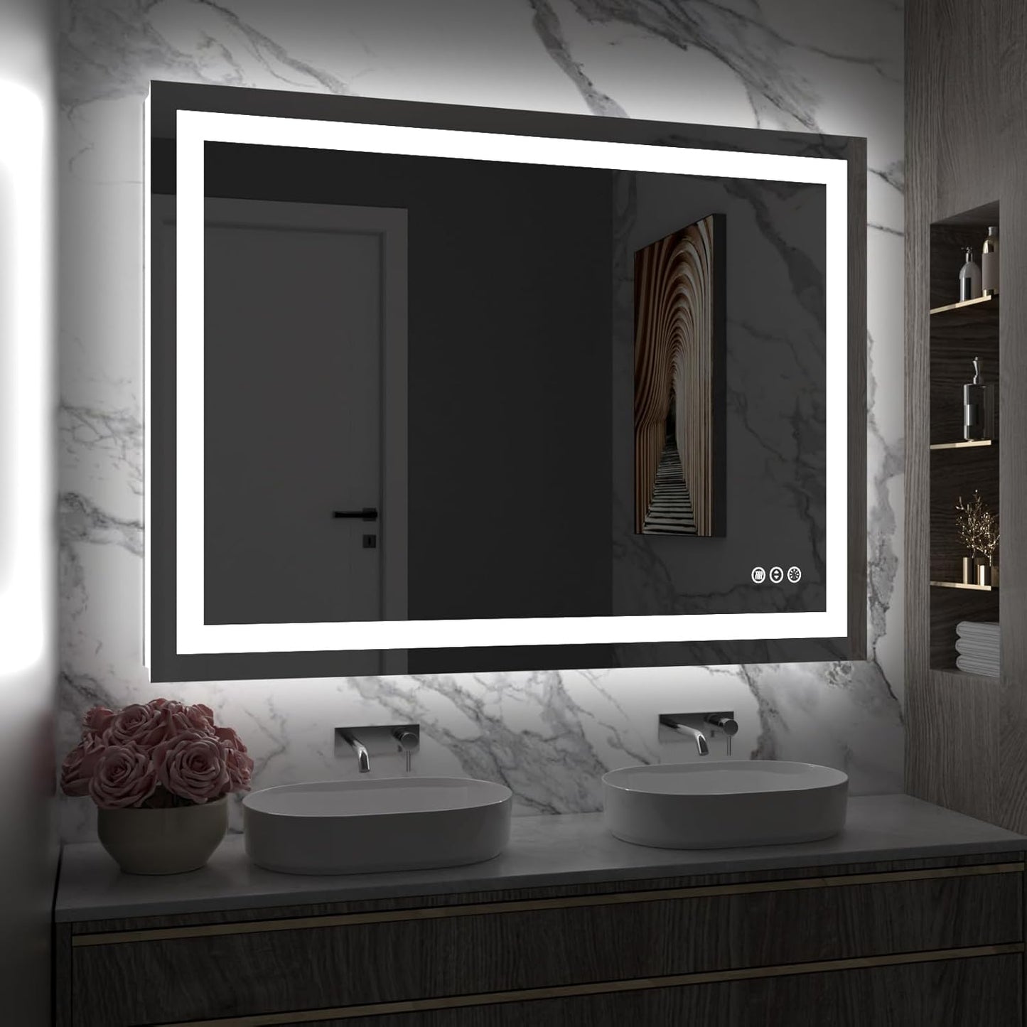 Amorho LED Bathroom Mirror 40'' X30'' with Front Light and Backlit, Stepless Dimmable Wall Mirrors with Anti-Fog, Shatter-Proof, Memory, 3 Colors, Double LED Vanity Mirror (Horizontal/Vertical)