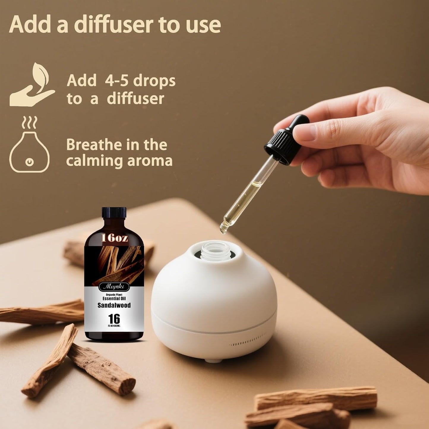 Sandalwood Fragrance Oil-Sandalwood Essential Oil 16.33oz (490ml)-100% Pure Natural Scent for Diffusers, Candles, Soap Making & Aromatherapy-Relaxing Home & Gift Essential Oil for Bath, Massage