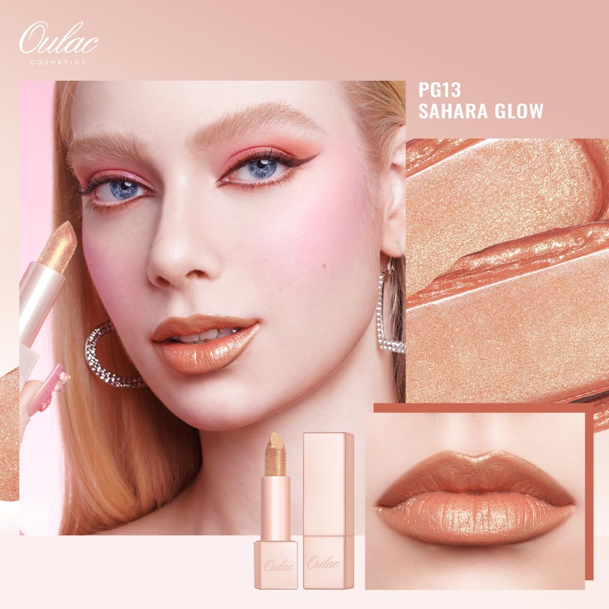 Oulac Moisture Nude Brown Lipstick Set 3PCS - Infinity High Shine Finish, Hydrating Vegan Lipstick Infused with Damask Rose Oil for All-Day Comfort, Gluten-Free, PG13+PG06+D06