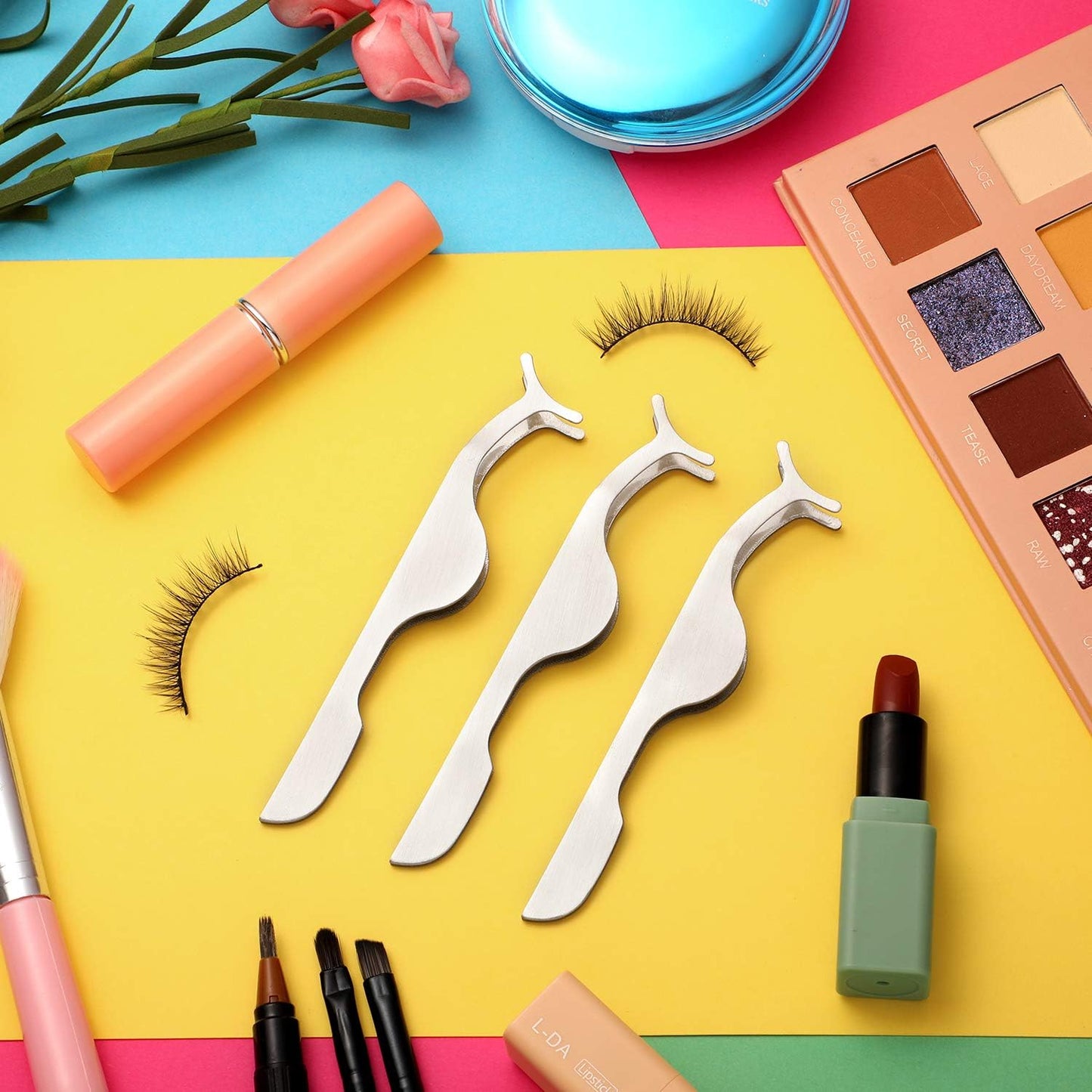 24 Pieces False Eyelashes Applicator Tool Stainless Steel Eyelash Extension Tweezers Remover Clip Tweezers Nipper Eyelash Auxiliary Clip for Women Makeup Application and Removal