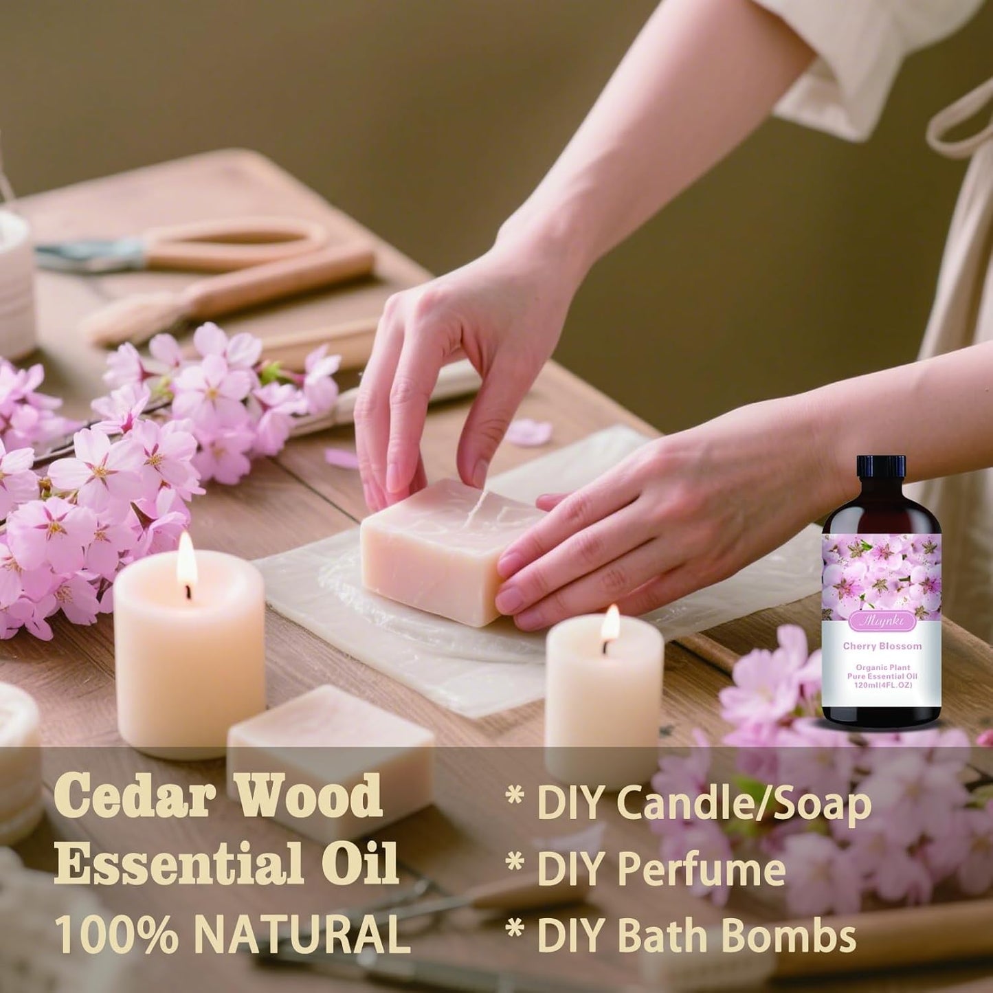 Cherry Blossom Essential Oil-Cherry Blossom Fragrance Oil 4.33oz (130ml)-100% Pure Natural Scent for Diffusers, Candles, Soap Making & Aromatherapy-Relaxing Home & Gift Essential Oil for Bath, Massage