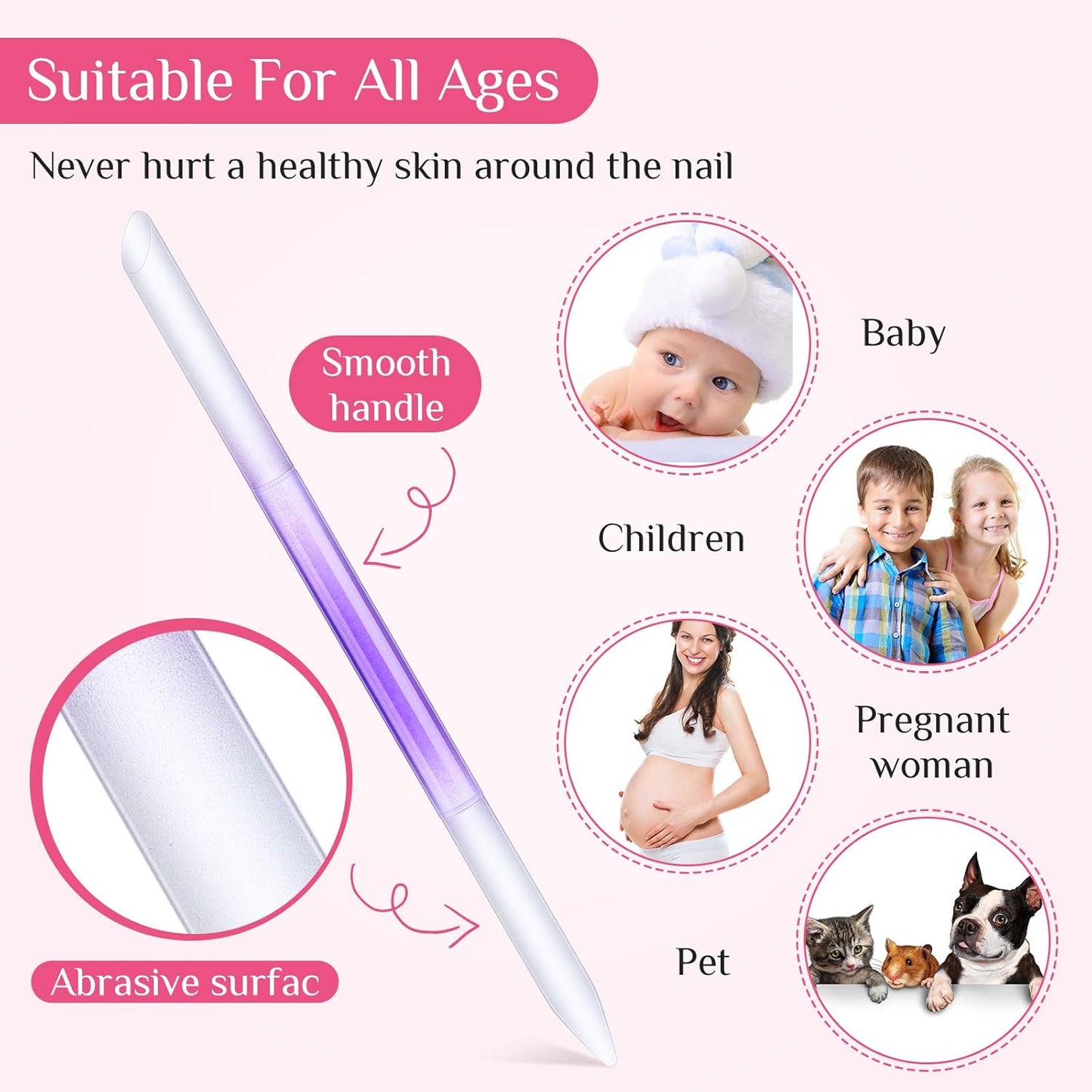 Maitys 6 Pieces Glass Cuticle Pusher Glass Cuticle Stick Set Double Sided Crystal Nail Files Precision Manicure Pedicure Pusher Tools(Pink, Blue, Purple)