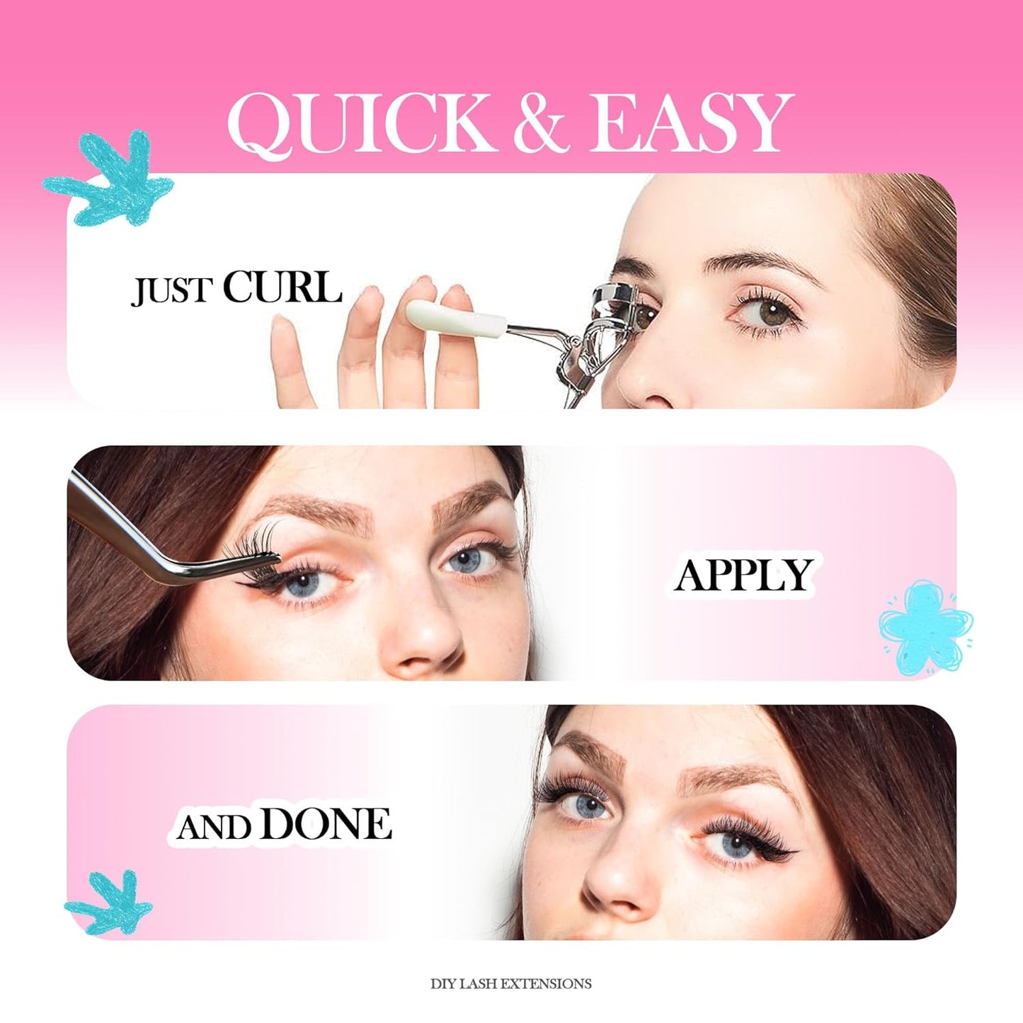 GAQQI Self Adhesive Lash Clusters, No Glue Eyelash Clusters 10-16mm Full & Volume Self Adhesive False Eyelashes, No Band Glueless Lashes