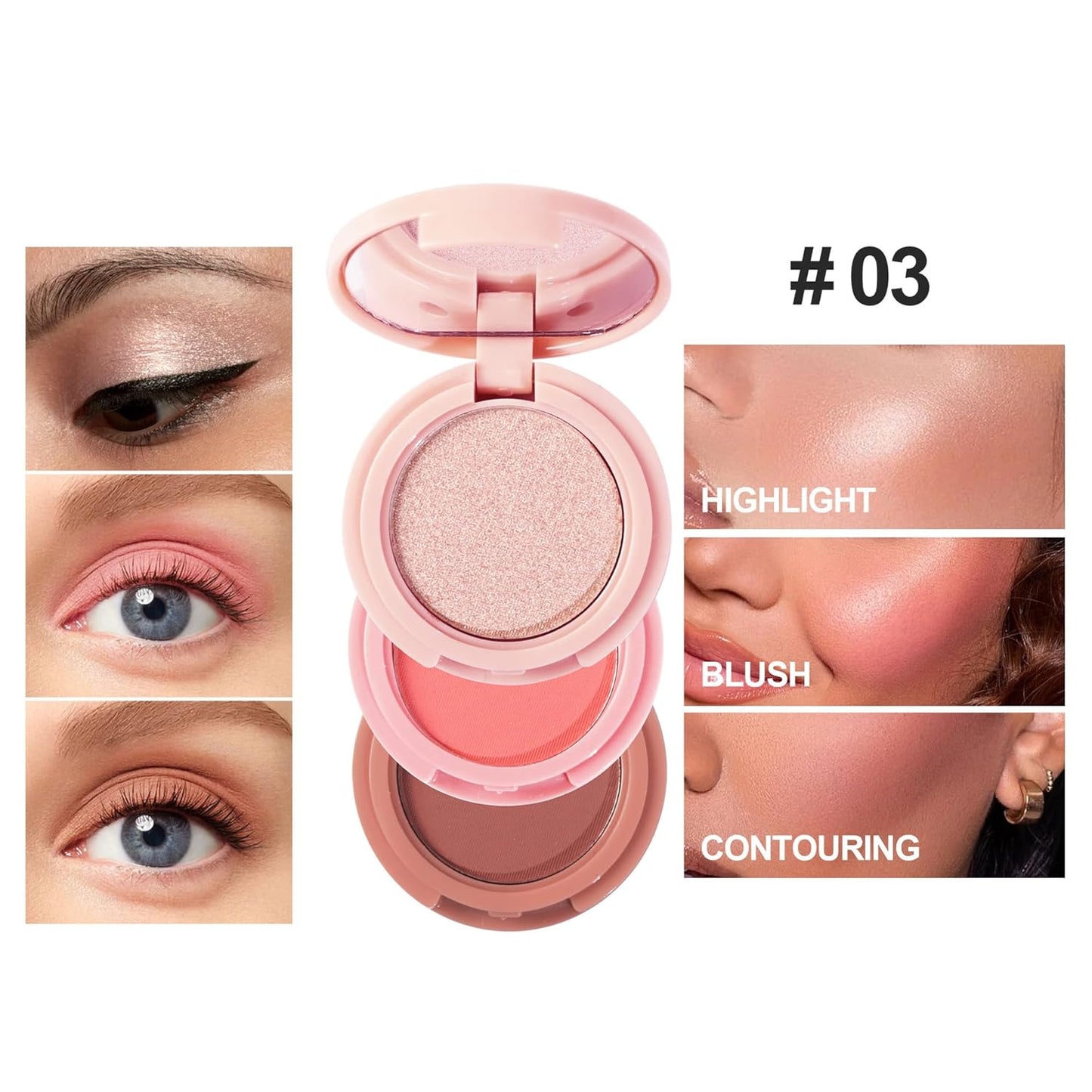 Makeup Eyeshadow Palettes, 3-in-1 Protable Multifunction Blush Highlighter Contour Palettes with 3 Trend Colors for Daily Natural Luster Makeup, Waterproof Long Lasting - 2 Pack #4