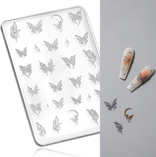 Nail Art Silicone Mold - Butterfly Stars Moon Decoration for 3D Carving Templates, Precise Embossed Pattern Tools, Charms for Acrylic DIY Craft