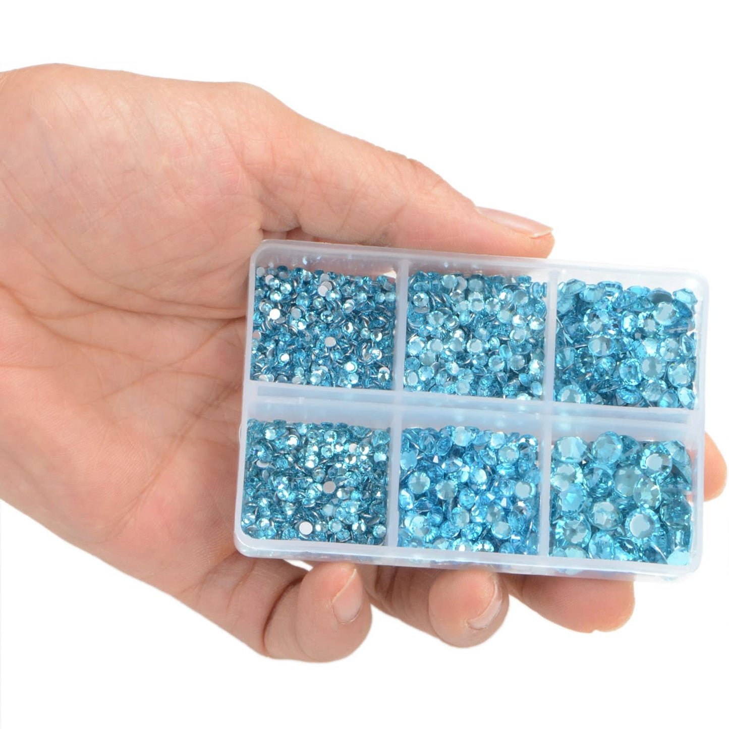 LPBeads 6000 Pieces Aquamarine and Jonquil Non Hotfix Rhinestones 6 Sizes Round Crystal Glass Flat Back Rhinestones with Tweezers and Picking Pen for Nail Art Crafts Clothes Bags DIY