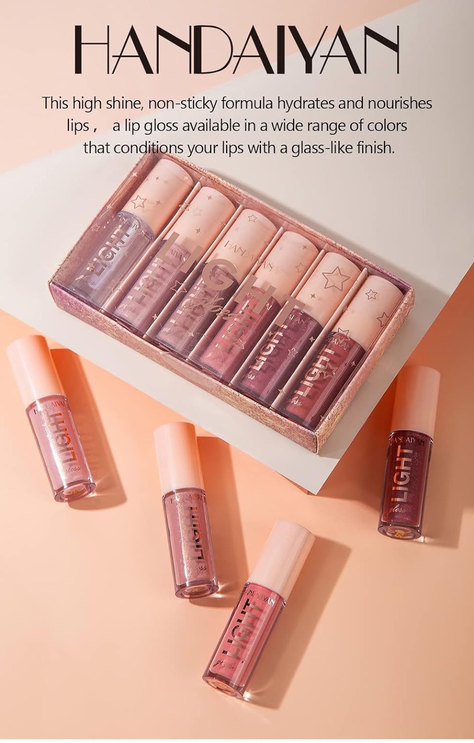 6PCS Lip Oil Light Lipgloss Set, Moisturizing Hydrating Lip Glow Oil Lip Gloss Kit High Shine Lip Plumping Glass Finish Liquid Lipstick for Women (Set A)