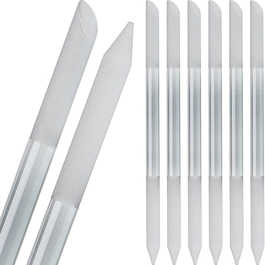 Maitys 6 Pieces Glass Cuticle Pusher Glass Cuticle Stick Set Double Sided Crystal Nail Files Precision Manicure Pedicure Pusher Tools(Dark Gray)