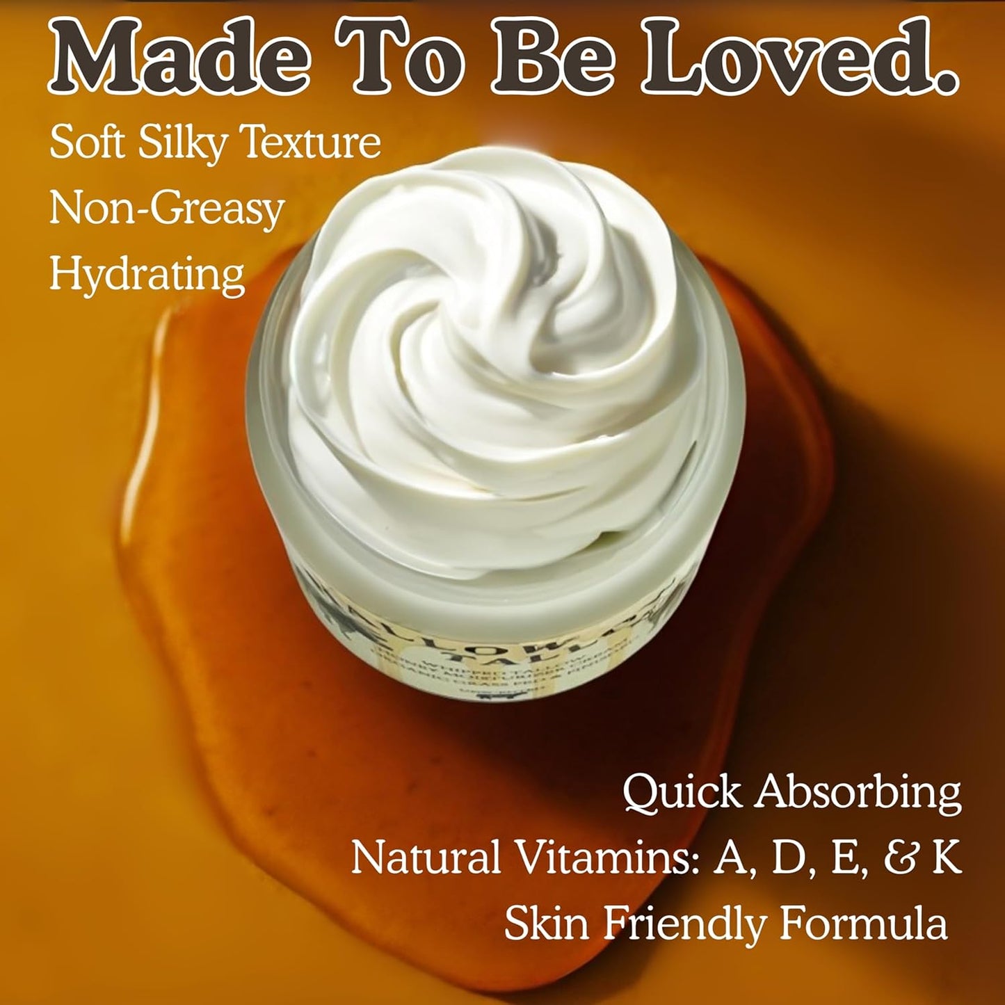 Hallow Tallow Whipped Beef Tallow Moisturizer – 100% Grass-Fed & Finished Tallow Balm with Manuka Honey, Jojoba & Olive Oil, Calendula Extract – Natural Hydrating Face & Body Cream, 4oz