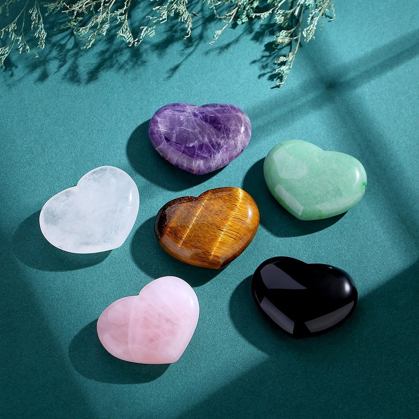 QINJIEJIE 1.8" Large Heart Crystal Love Stone Tigers Eye Smooth Gua Sha Healing Crystals Decor Meditation Yoga Worry Stones Gemstone Pockets Reiki Energy Balancing