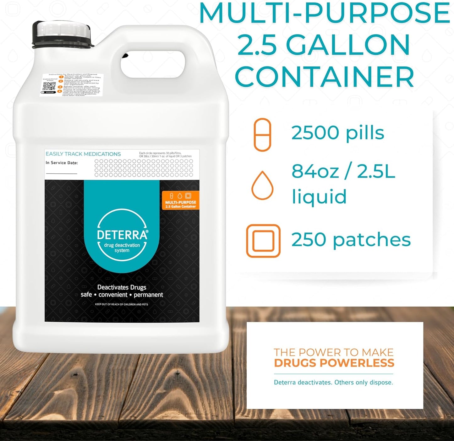 Deterra Multi-Purpose - Drug Deactivation and Medication Disposal System - Safe Medication, Pill, and Liquid Destroyer - 2.5 Gallon Container (2-Pack)