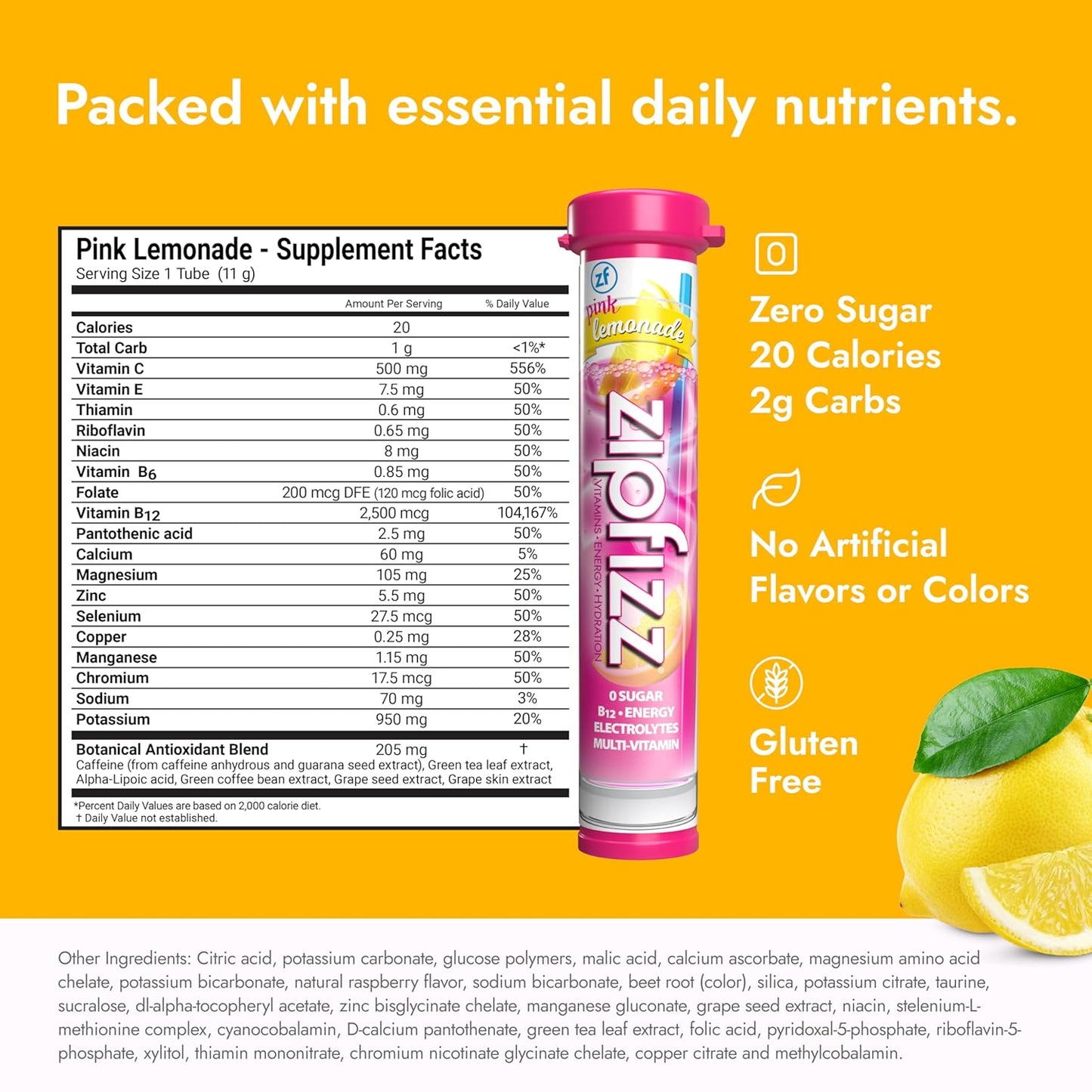 Zipfizz Daily Energy Drink Powder, Pink Lemonade, 12 Pack | 3-in-1 Sustained Energy, Rapid Hydration, and Essential Vitamins | Sugar-Free | Electrolyte Powder | Contains Vitamin B-12 & Antioxidants