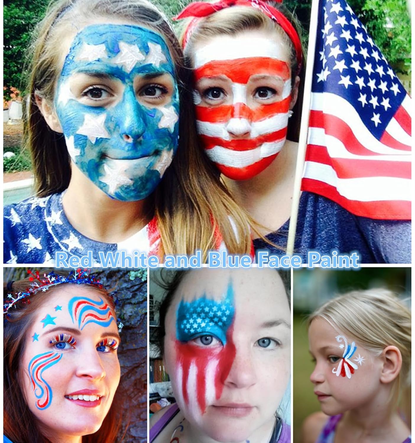 Go Ho 3 Colors Red White and Blue Face Paint Stick-Waterproof Eye Black Face Body Paint Professional Halloween SFX Queen of Hearts,Sally Makeup,Safe Facepaint Nose&Lip Smacking Sticks