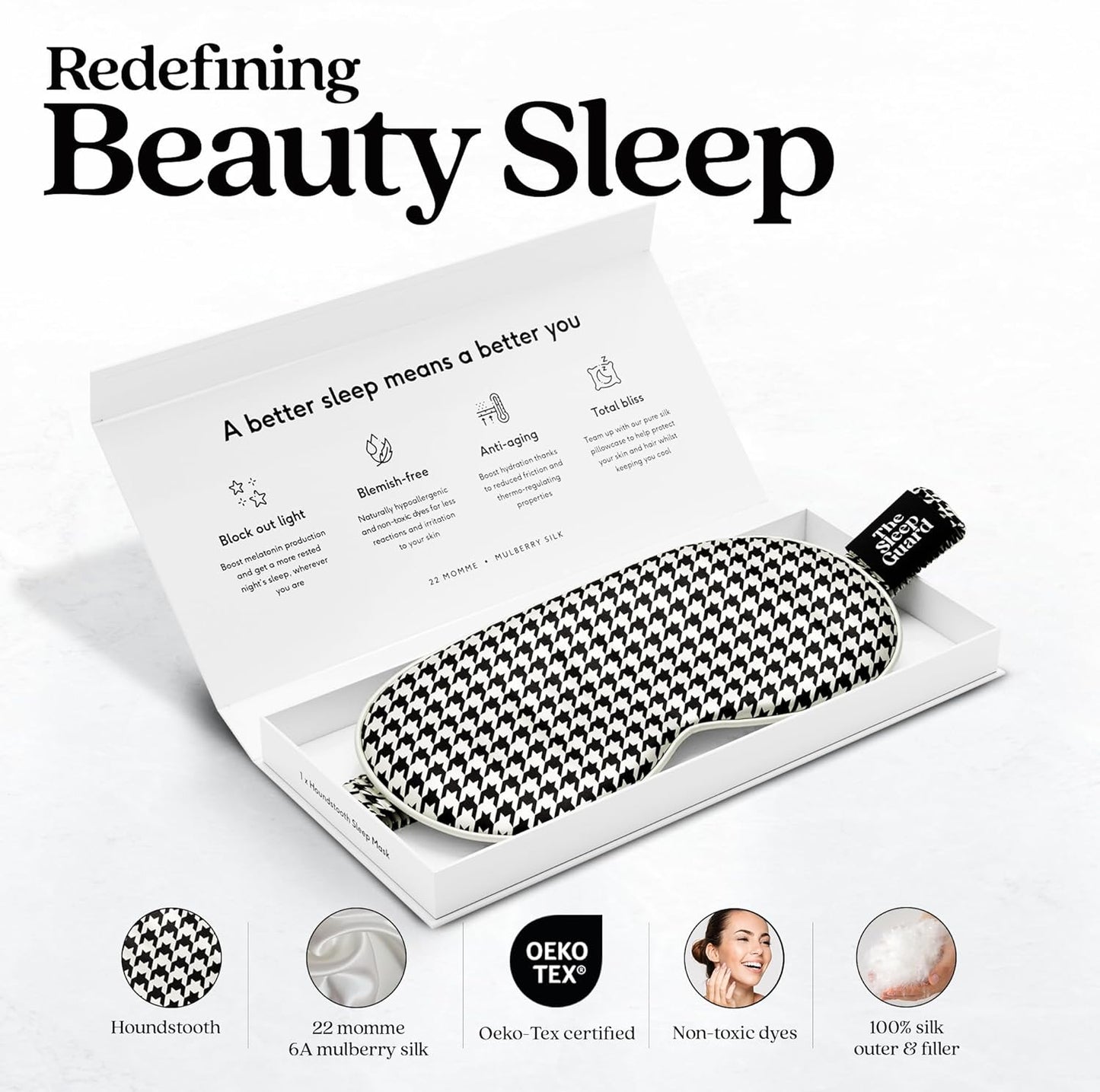 Pure Silk Sleep Mask [100% 6A Mulberry Silk, 22 Momme] Light Blocking Travel Essentials. Eye Masks for Sleeping. Black Oeko-Tex Blindfold. Eye Covers for Men & Women