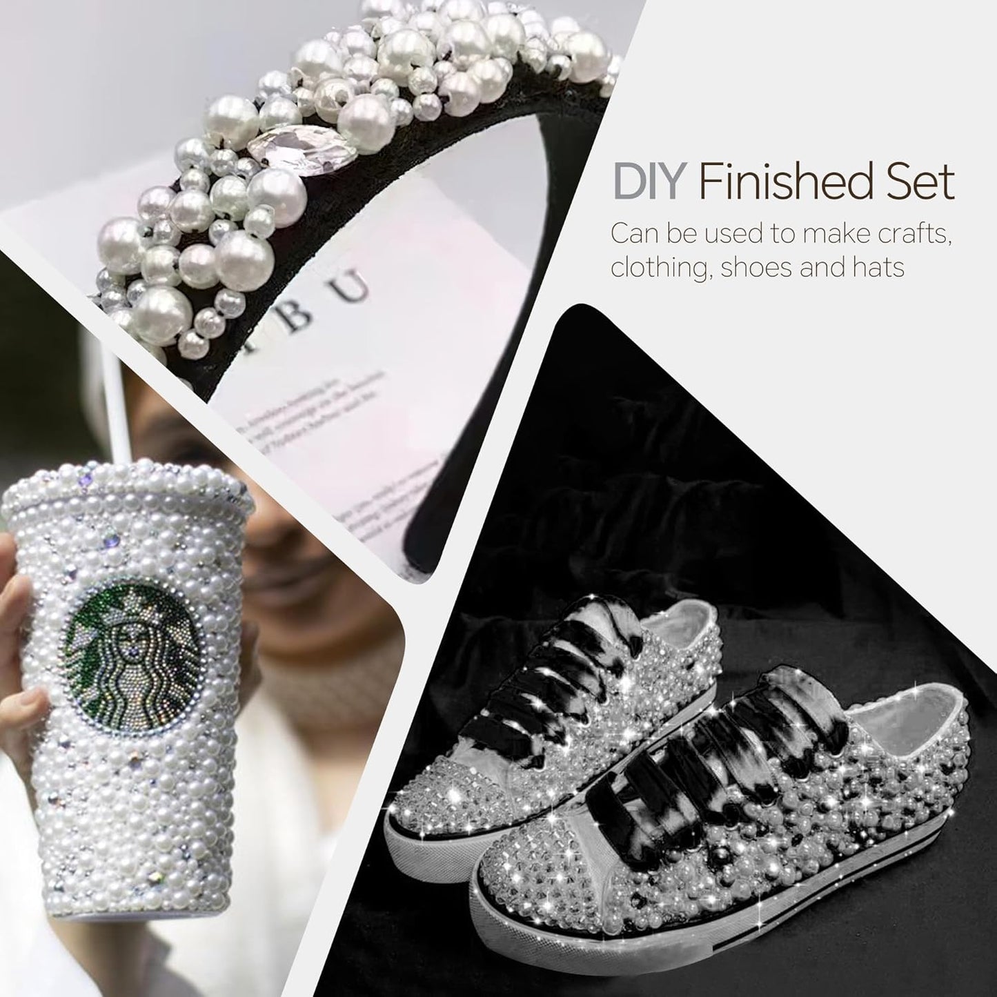 60g Grey White Pearls Rhinestones for Crafts Mixed Size 3mm-10mm AB Color Round Half Pearls Flatback Pearl Beads and Resin Rhinestones Set for Face Art with Glue