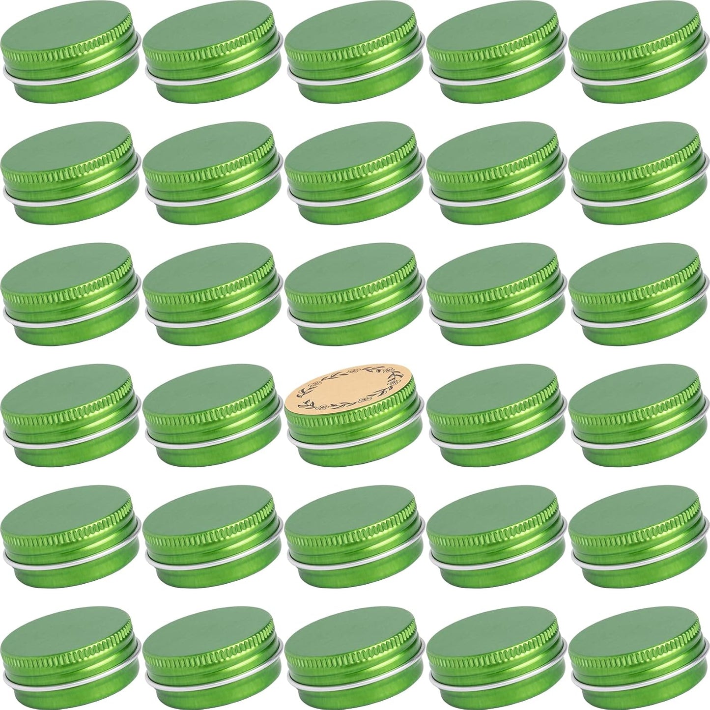 0.5 oz Screw Top Aluminum Tin Jar with Screw Lid and Blank Labels (Green - Pack of 32)
