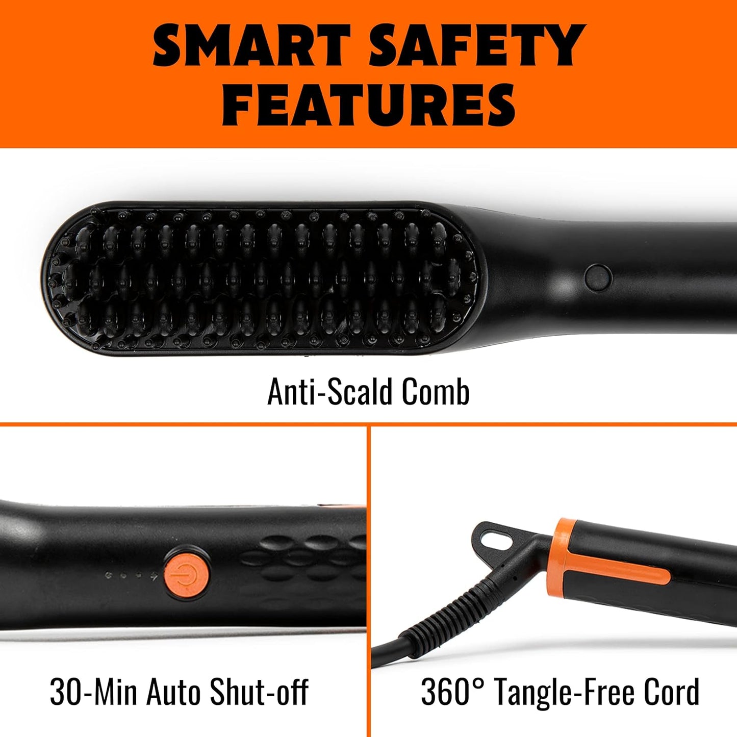 TAME The Wild Beard Brush and Beard Straightener for Men - Ionic Heated Comb with 3 Adjustable Temps - Wooden Beard Comb for Grooming - Anti-Scald Safety - for All Hair Types