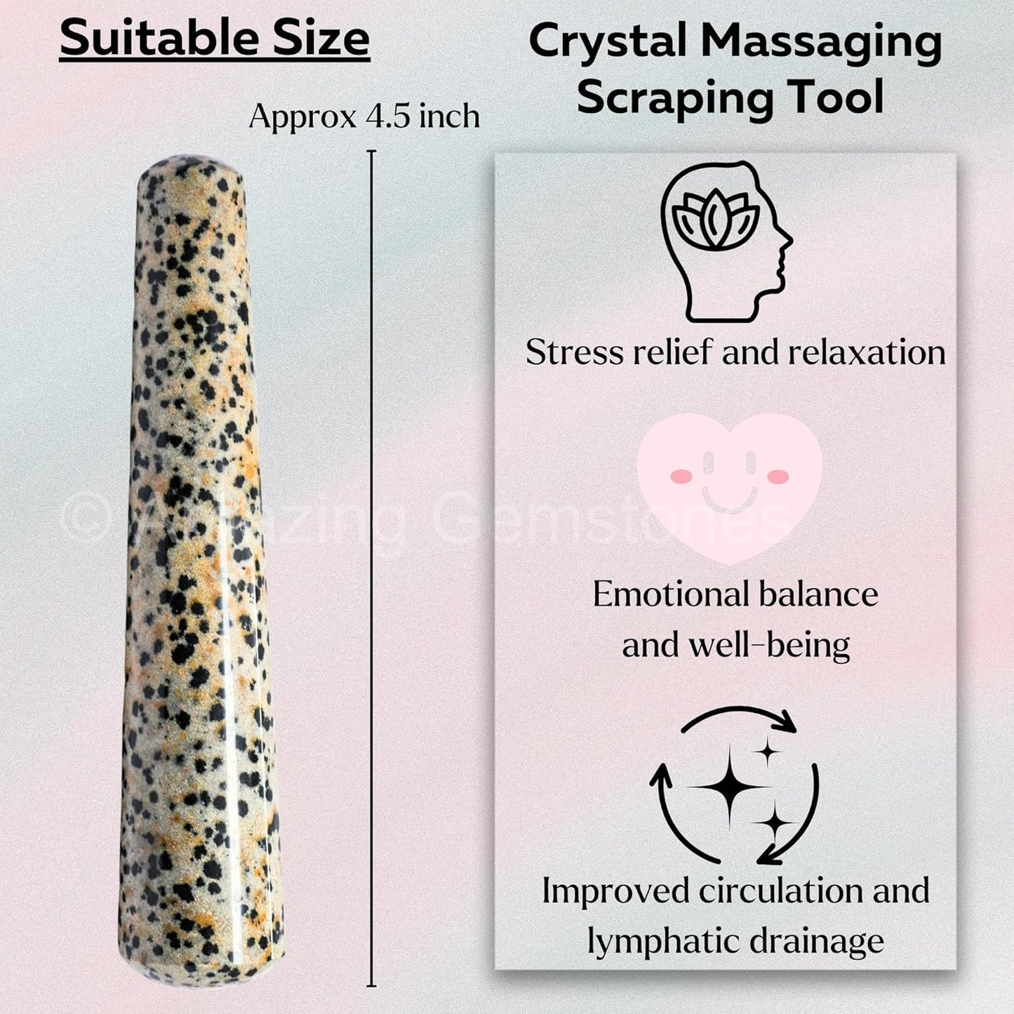 Amazing Gemstone Dalmatian Jasper Crystal Wand Massage Stick - Pelvic Wand Gua Sha for Adults - Crystals and Healing Stones Massage Wands for Adults Gifts (Smooth)