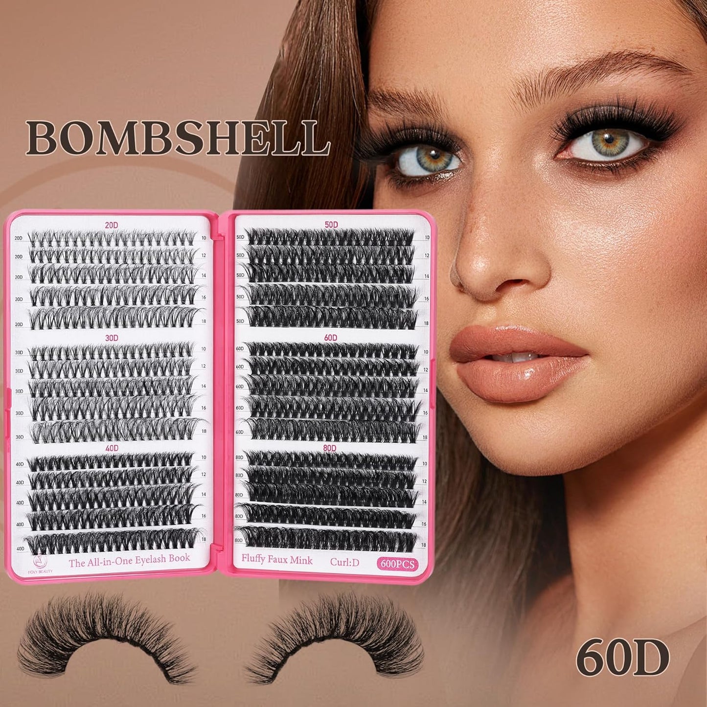 Bombshell Lash Clusters - Eyelash Clusters 20D+30D+40D+50D+60D+80D Wispy Individual Lashes D Curl Lash Extension 10-18MM Natural Lash Clusters DIY Cluster Eyelash Extensions for Beginners