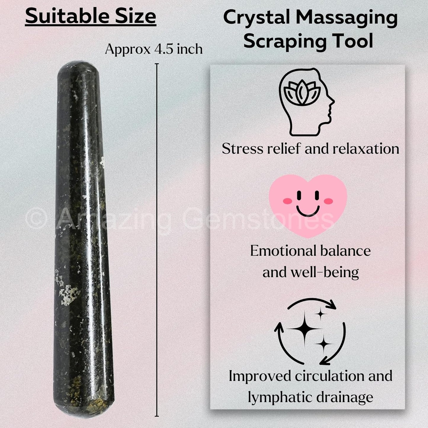 Amazing Gemstone Nuummite Crystal Wand Massage Stick - Pelvic Wand Gua Sha for Adults - Crystals and Healing Stones Massage Wands for Adults Gifts (Smooth)