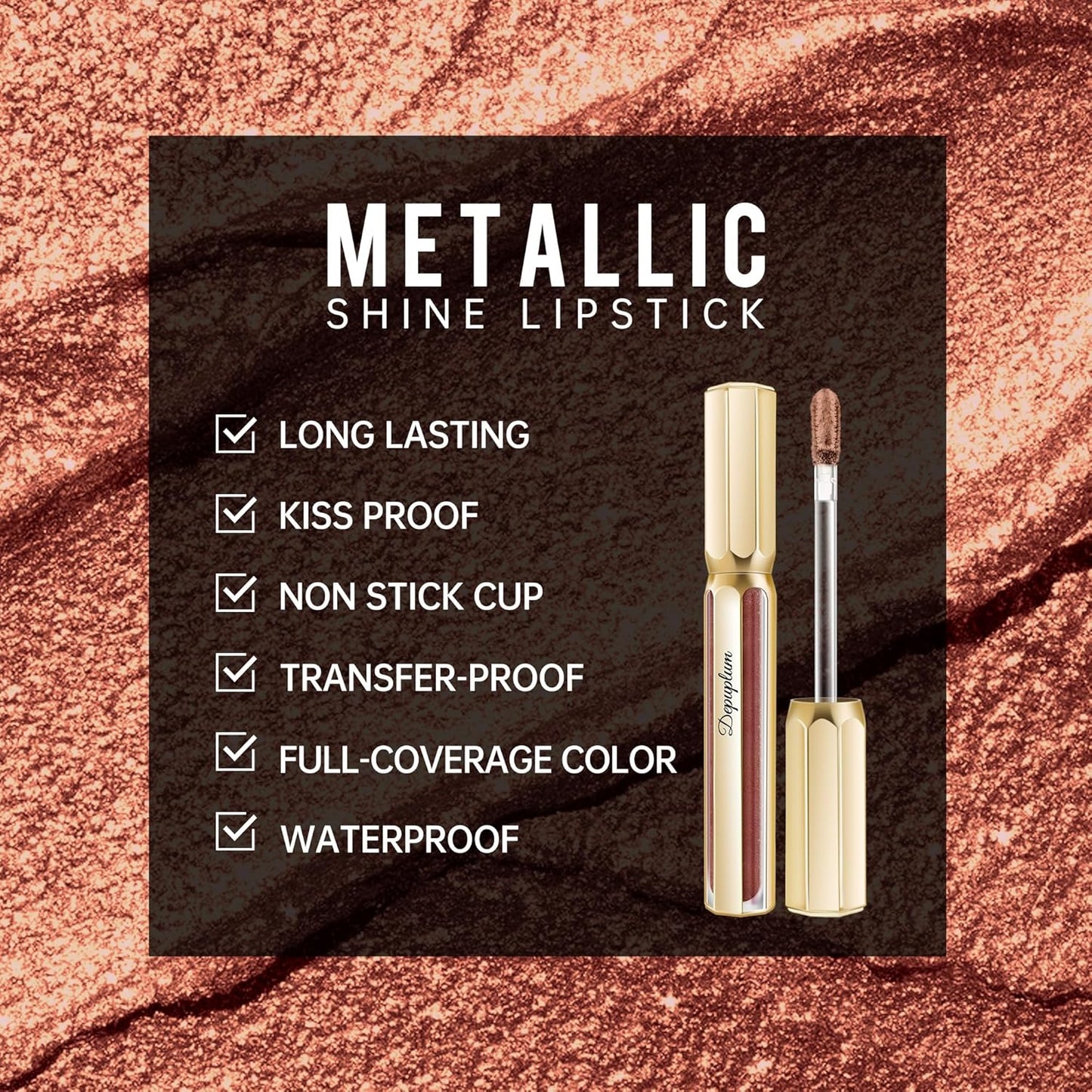 Chocolate Lipsticks for Women Metallic Lipstick Long Lasting Non Stick Cup Lip Gloss, Shimmer Lightweight Hydrating Full Coverage Lip Color, DP109 Candy