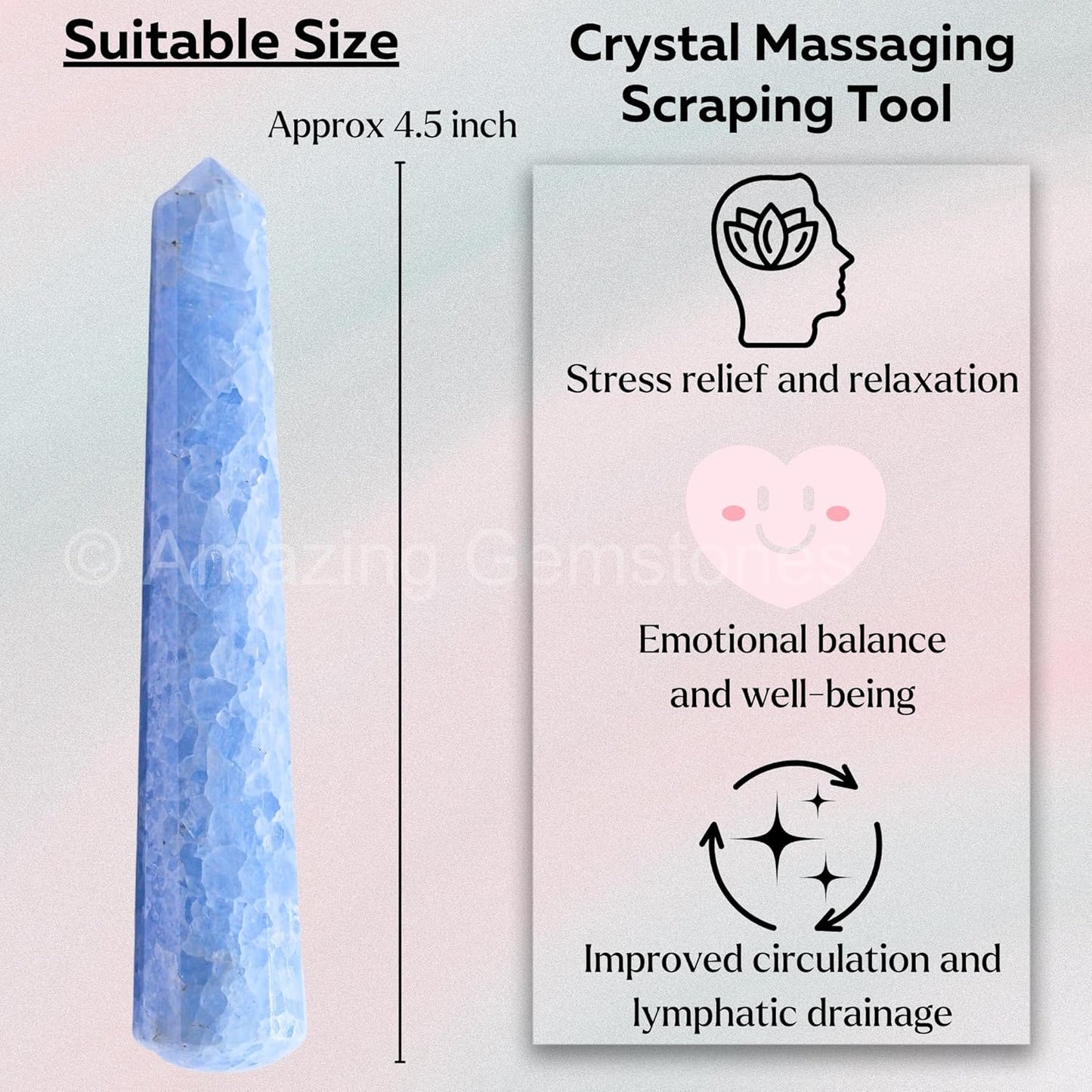 Amazing Gemstone Blue Calcite Crystal Wand Massage Stick - Pelvic Wand Gua Sha for Adults - Crystals and Healing Stones Massage Wands for Adults Gifts (Pointed)